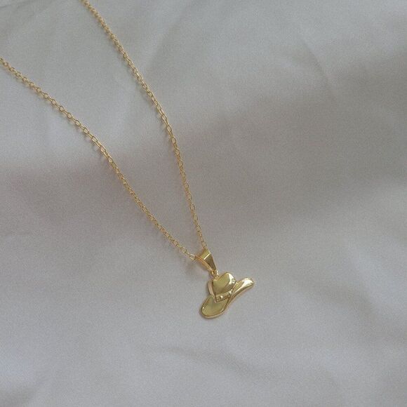Gold Cowboy Hat Charm Necklace - Picture 2 of 3